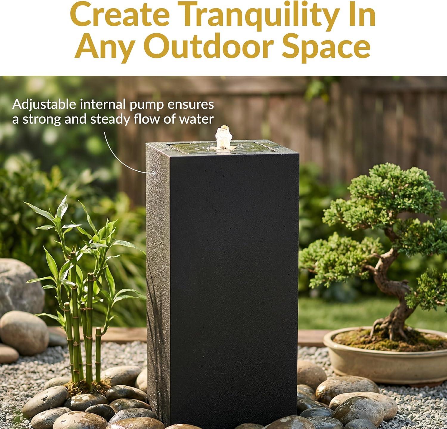 image:imageSunnydaze Outdoor Water Fountain with LED Light Modern Square Bubbler Water Feature with Pump 175 H for Patio Garden Deck Relaxation and Stress Relief BlackBlack