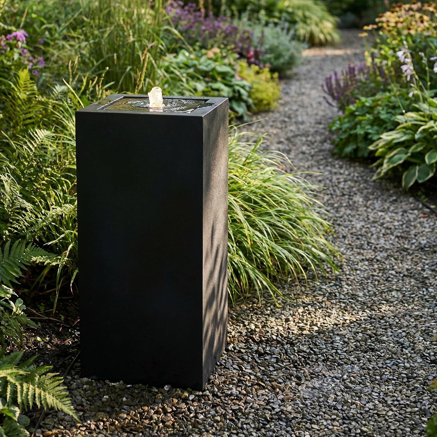 image:imageSunnydaze Outdoor Water Fountain with LED Light Modern Square Bubbler Water Feature with Pump 175 H for Patio Garden Deck Relaxation and Stress Relief BlackBlack