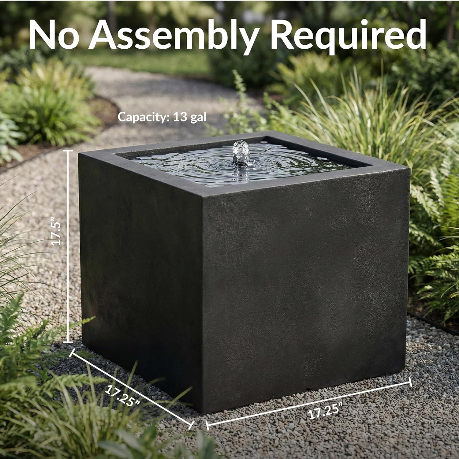 image:imageSunnydaze Outdoor Water Fountain with LED Light Modern Square Bubbler Water Feature with Pump 175 H for Patio Garden Deck Relaxation and Stress Relief BlackBlack