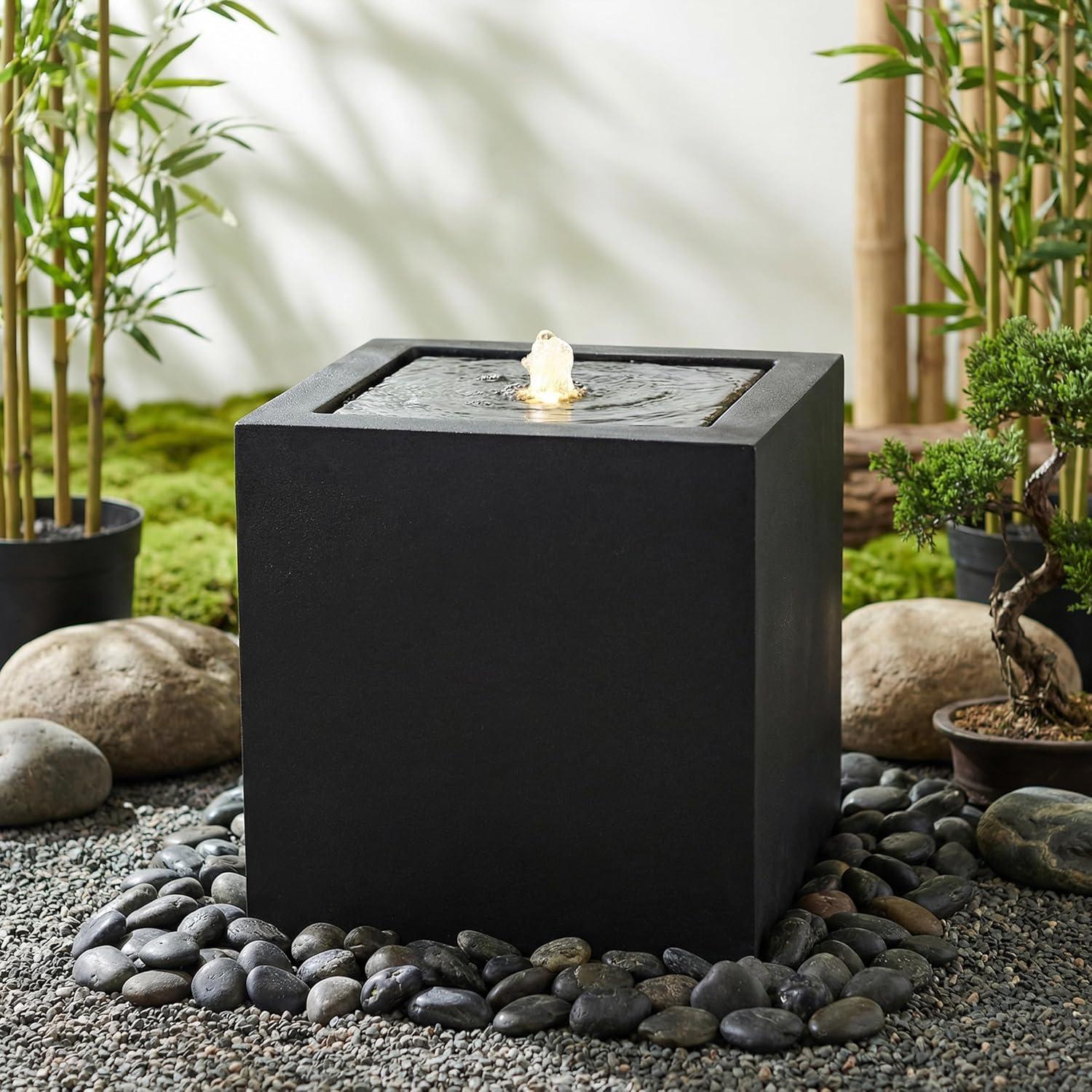 image:imageSunnydaze Outdoor Water Fountain with LED Light Modern Square Bubbler Water Feature with Pump 175 H for Patio Garden Deck Relaxation and Stress Relief BlackBlack