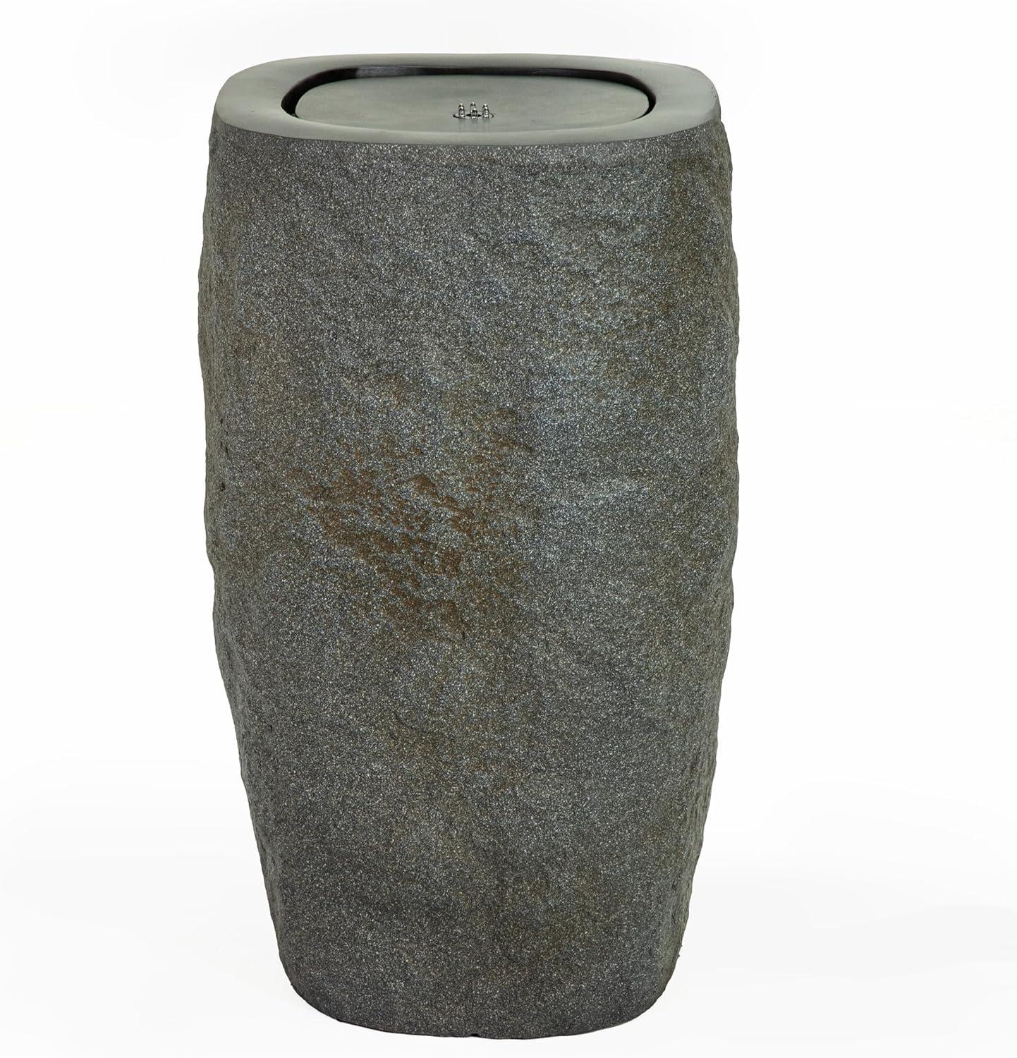 image:imageSunnydaze Outdoor Water Fountain with LED Light Polystone Cylinder Bowl Bubbler Water Feature with Pump 295 H for Patio Garden Deck Relaxation and Stress Relief BrownGray