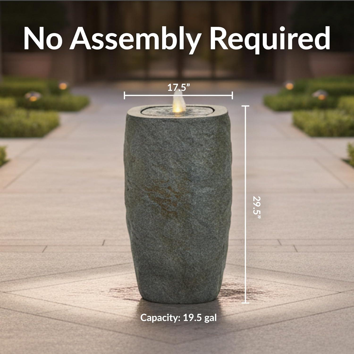 image:imageSunnydaze Outdoor Water Fountain with LED Light Polystone Cylinder Bowl Bubbler Water Feature with Pump 295 H for Patio Garden Deck Relaxation and Stress Relief BrownGray