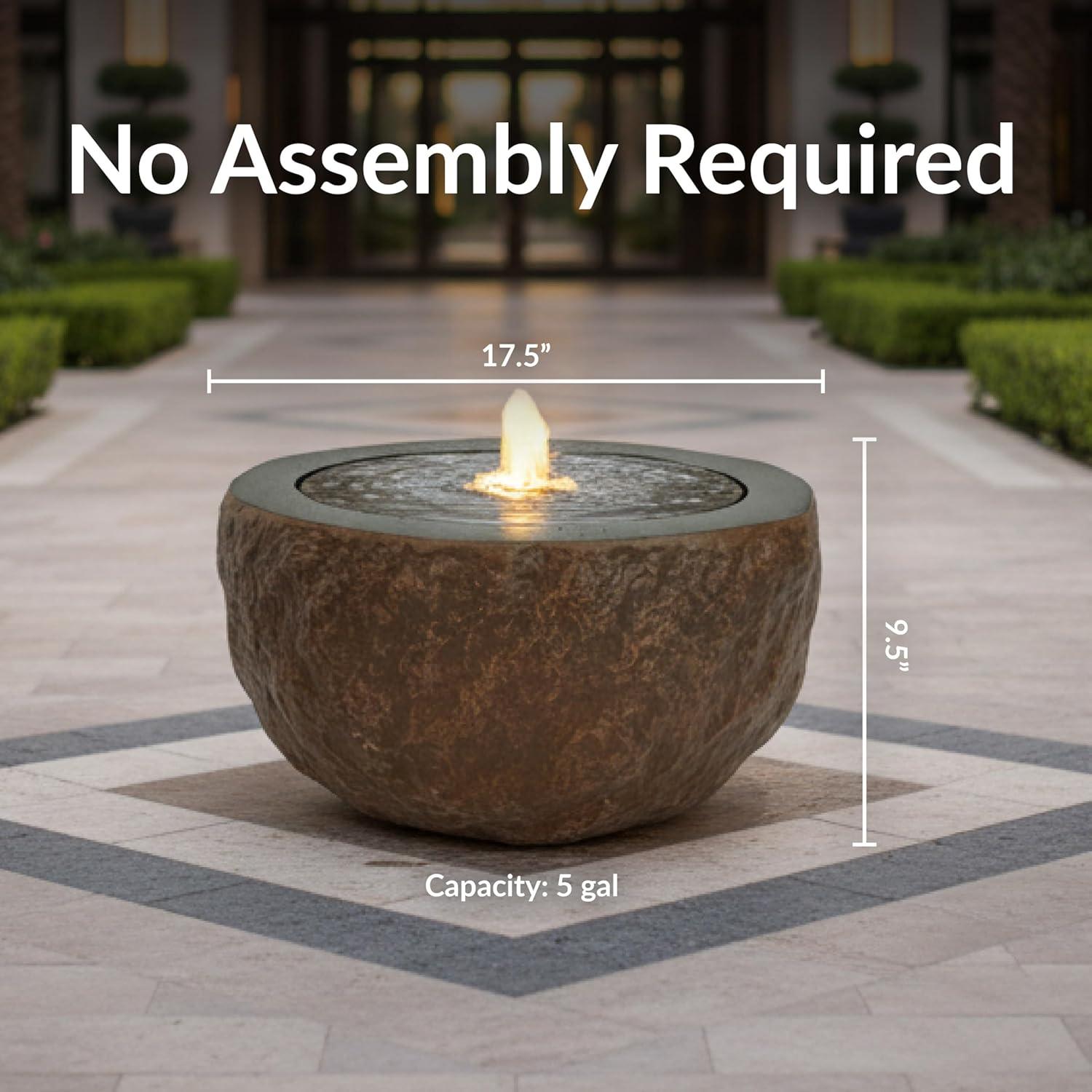 image:imageSunnydaze Outdoor Water Fountain with LED Light Polystone Round Bowl Bubbler Water Feature with Pump 95 H for Patio Garden Deck Relaxation and Stress Relief GrayBrown