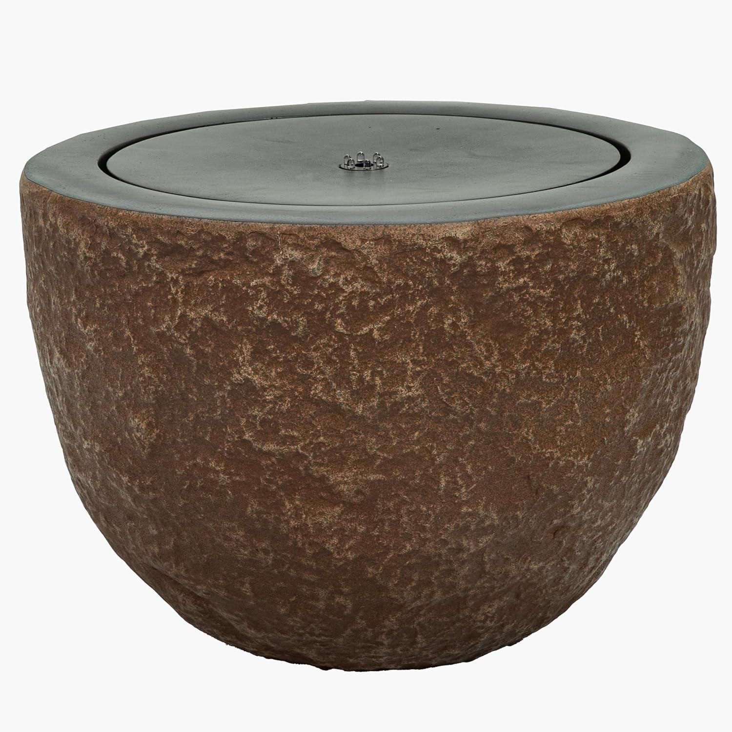 image:imageSunnydaze Outdoor Water Fountain with LED Light Polystone Round Bowl Bubbler Water Feature with Pump 95 H for Patio Garden Deck Relaxation and Stress Relief GrayBrown