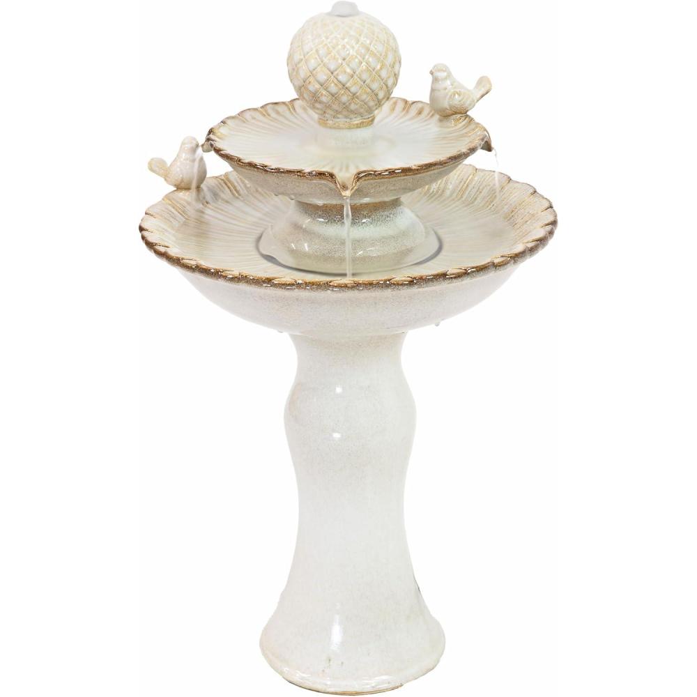 image:imageSunnydaze 27 H 2Tier Ceramic Water Fountain Outdoor Water Feature for Patio Yard Balcony Garden Fountain WhiteWhite