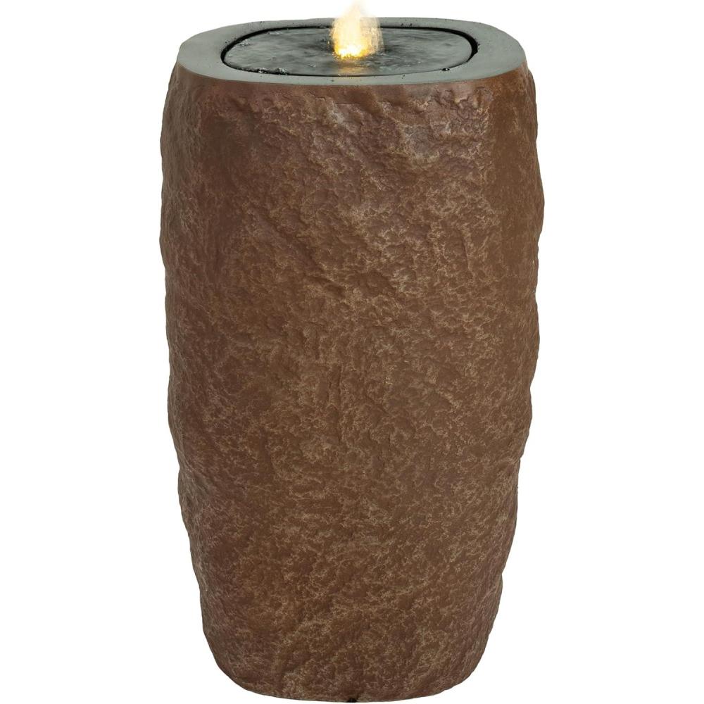 image:imageSunnydaze Outdoor Water Fountain with LED Light Polystone Cylinder Bowl Bubbler Water Feature with Pump 295 H for Patio Garden Deck Relaxation and Stress Relief BrownBrown