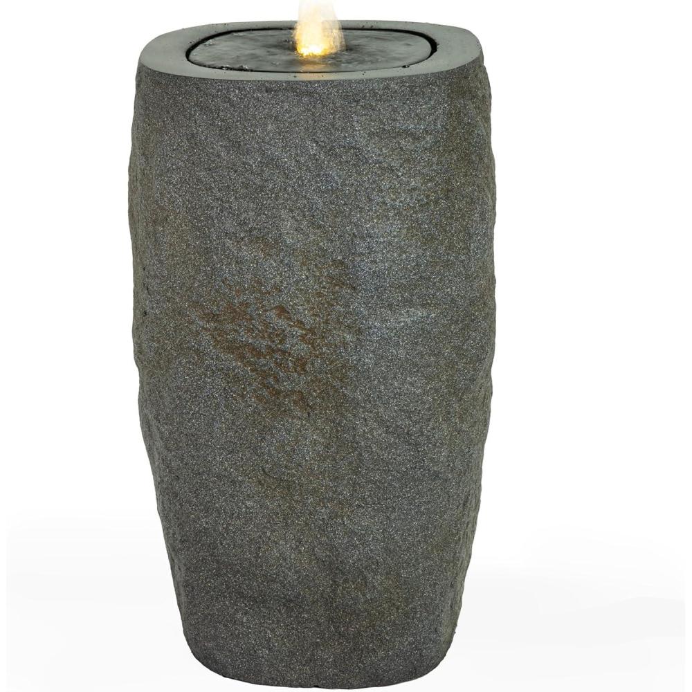 image:imageSunnydaze Outdoor Water Fountain with LED Light Polystone Cylinder Bowl Bubbler Water Feature with Pump 295 H for Patio Garden Deck Relaxation and Stress Relief BrownGray