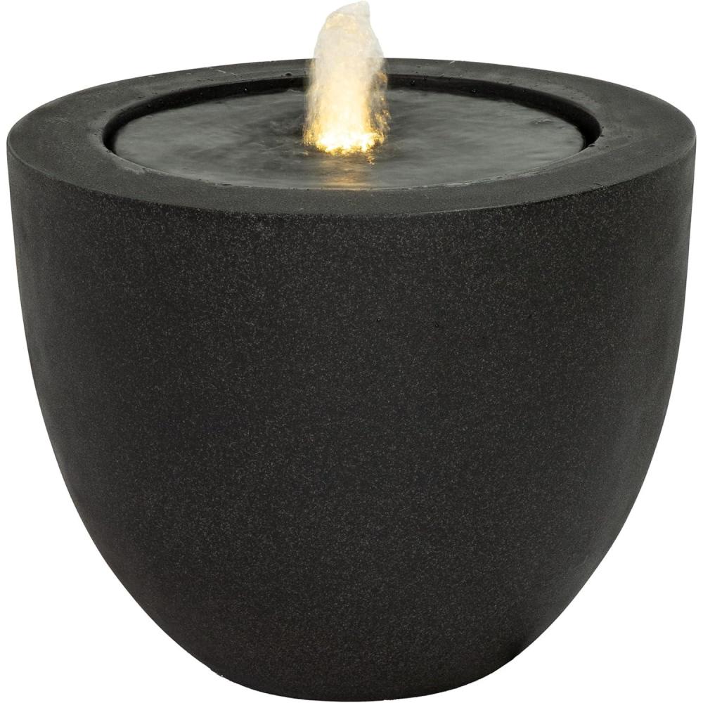 image:imageSunnydaze Outdoor Water Fountain with LED Light  Polystone Oval Bowl Bubbler Water Feature with Pump  12 H  for Patio Garden Deck Relaxation and Stress Relief  BlackBlack