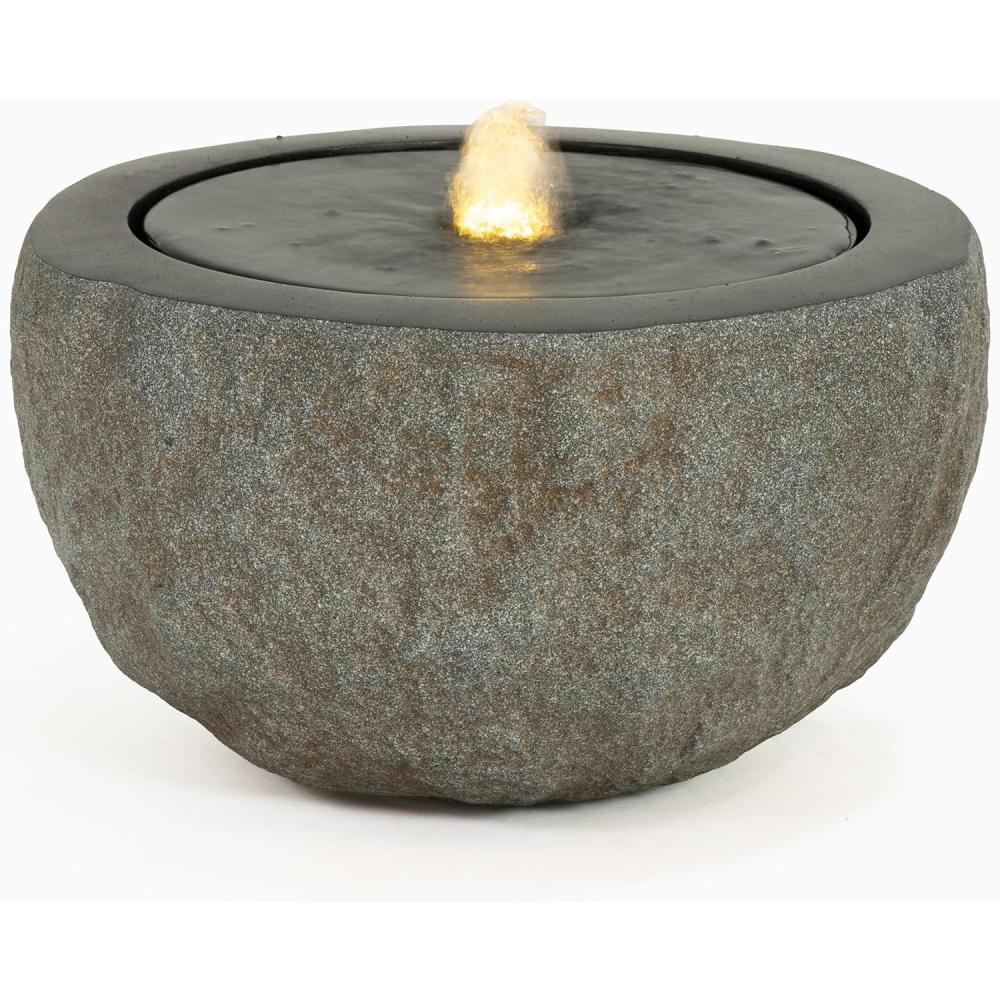 image:imageSunnydaze Outdoor Water Fountain with LED Light  Polystone Round Bowl Bubbler Water Feature with Pump  95 H  for Patio Garden Deck Relaxation and Stress Relief  GrayGray