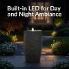 Sunnydaze Outdoor Water Fountain with LED Light – Polystone Cylinder Bowl Bubbler Water Feature with Pump – 29.5″ H – for Patio, Garden, Deck, Relaxation and Stress Relief – Brown(Gray)