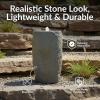 Sunnydaze Outdoor Water Fountain with LED Light – Polystone Cylinder Bowl Bubbler Water Feature with Pump – 29.5″ H – for Patio, Garden, Deck, Relaxation and Stress Relief – Brown(Gray)