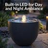 Sunnydaze Outdoor Water Fountain with LED Light – Polystone Oval Bowl Bubbler Water Feature with Pump – 12″ H – for Patio, Garden, Deck, Relaxation and Stress Relief – Black(Black)