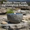 Sunnydaze Outdoor Water Fountain with LED Light – Polystone Round Bowl Bubbler Water Feature with Pump – 9.5″ H – for Patio, Garden, Deck, Relaxation and Stress Relief – Gray(Gray)