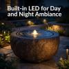 Sunnydaze Outdoor Water Fountain with LED Light – Polystone Round Bowl Bubbler Water Feature with Pump – 9.5″ H – for Patio, Garden, Deck, Relaxation and Stress Relief – Gray(Brown)