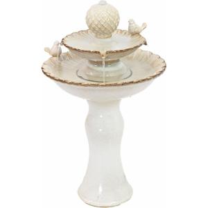 Sunnydaze 27″ H 2-Tier Ceramic Water Fountain – Outdoor Water Feature for Patio, Yard, Balcony – Garden Fountain – White(White)