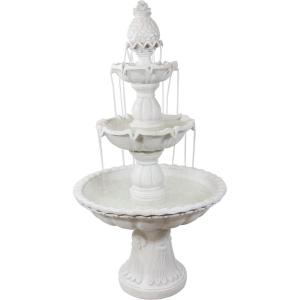 Sunnydaze 57″ H Welcome 3-Tier Water Fountain – Large Electric Water Fountain with Pineapple Topper for Garden, Patio or Yard – Deep Espresso(White)
