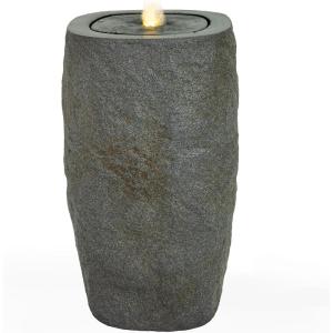 Sunnydaze Outdoor Water Fountain with LED Light – Polystone Cylinder Bowl Bubbler Water Feature with Pump – 29.5″ H – for Patio, Garden, Deck, Relaxation and Stress Relief – Brown(Gray)