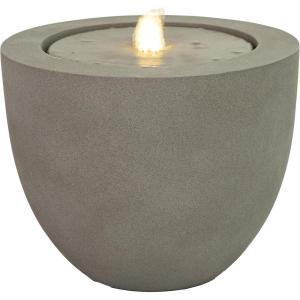 Sunnydaze Outdoor Water Fountain with LED Light – Polystone Oval Bowl Bubbler Water Feature with Pump – 12″ H – for Patio, Garden, Deck, Relaxation and Stress Relief – Black(Gray)