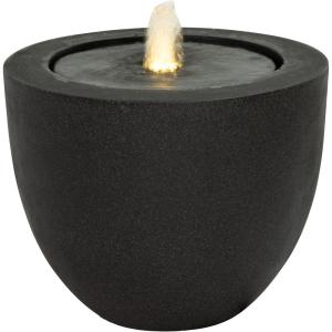 Sunnydaze Outdoor Water Fountain with LED Light – Polystone Oval Bowl Bubbler Water Feature with Pump – 12″ H – for Patio, Garden, Deck, Relaxation and Stress Relief – Black(Black)