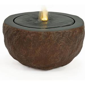 Sunnydaze Outdoor Water Fountain with LED Light – Polystone Round Bowl Bubbler Water Feature with Pump – 9.5″ H – for Patio, Garden, Deck, Relaxation and Stress Relief – Gray(Brown)