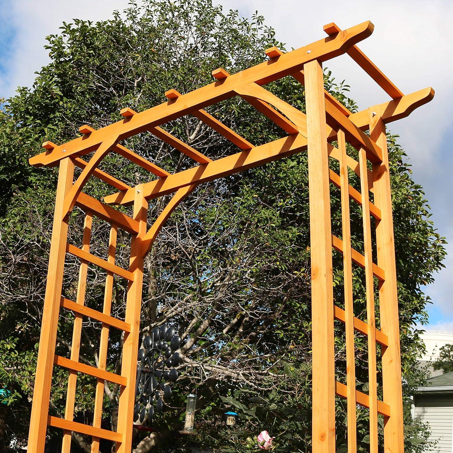 image:imageSunnydaze 78Inch Wooden Garden Arbor Walkway Wedding Arch Durable Wood with WeatherResistant Wood Finish
