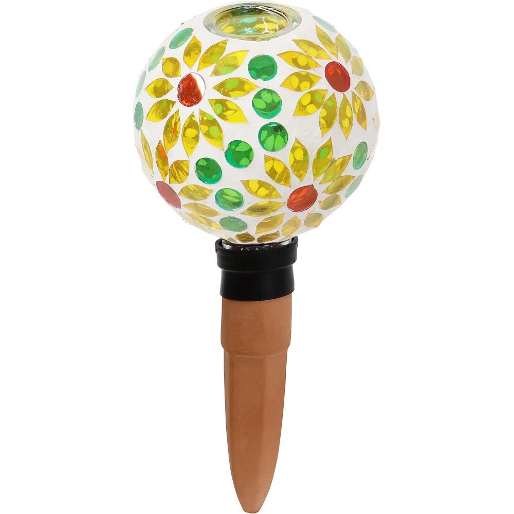 image:imageSunnydaze Mosaic Glass Plant Watering Globe with Clay Spike  Decorative SelfWatering Planter Insert  Water Dripper for Plants  95  Magenta Medley 24PackBright Blooms