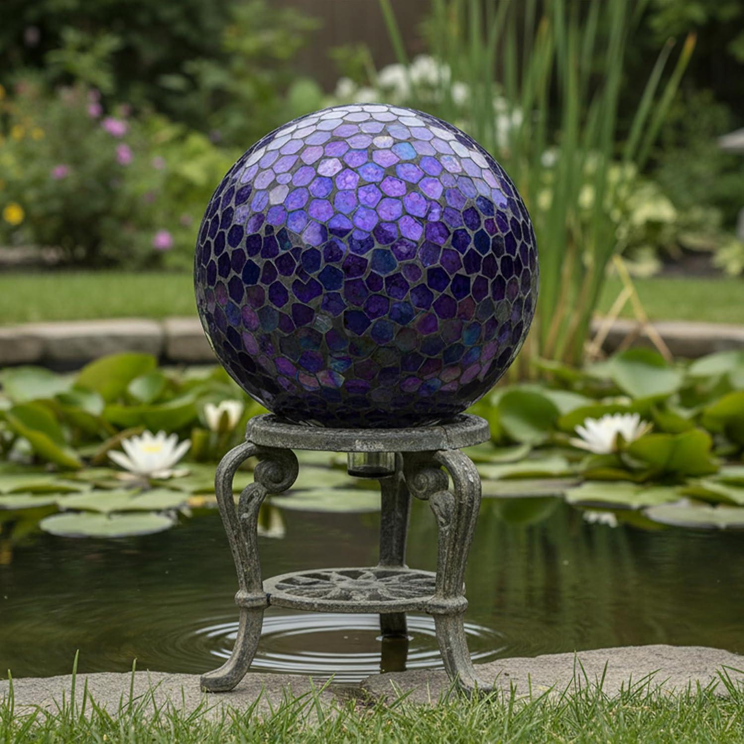 image:imageSunnydaze 10Inch Gazing Ball for Garden Glass Gazing Globe for Outside Outdoor Garden Orb for Backyard or Front Lawn Decor Lavender Set of 2Iridescent Purple