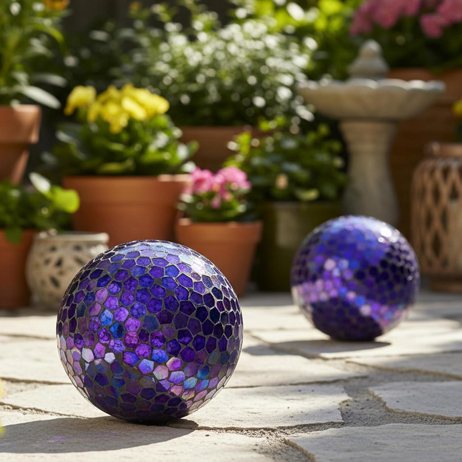 image:imageSunnydaze 10Inch Gazing Ball for Garden Glass Gazing Globe for Outside Outdoor Garden Orb for Backyard or Front Lawn Decor Lavender Set of 2Iridescent Purple