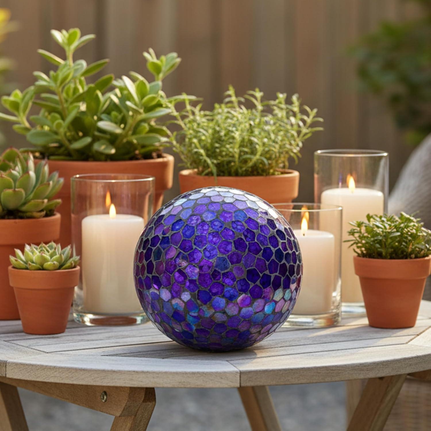 image:imageSunnydaze 10Inch Gazing Ball for Garden Glass Gazing Globe for Outside Outdoor Garden Orb for Backyard or Front Lawn Decor Lavender Set of 2Iridescent Purple