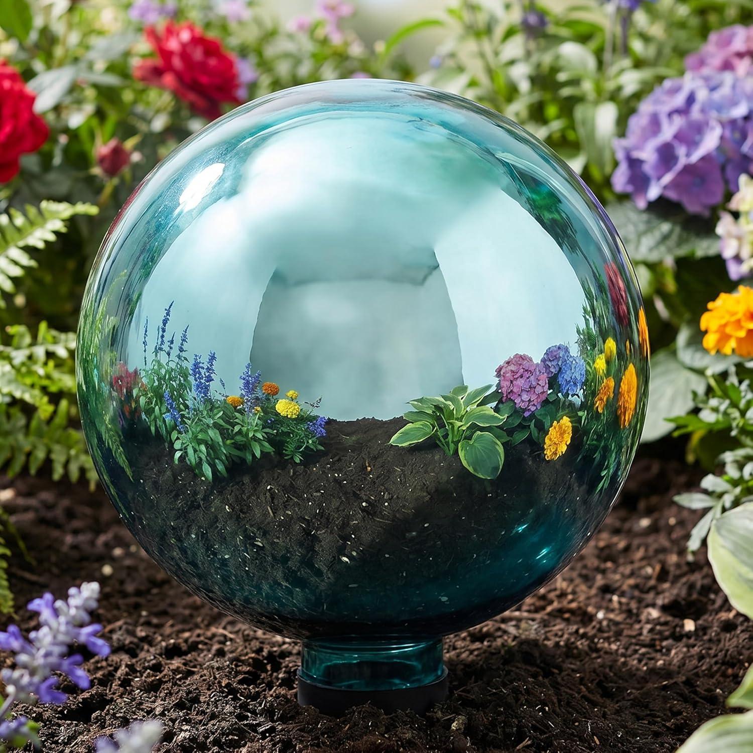 image:imageSunnydaze 10Inch Glass Gazing Ball for Garden Enthusiasts Outdoor Gazing Globe for Outside Yard Decor Aqua Stainless Steel FinishAqua