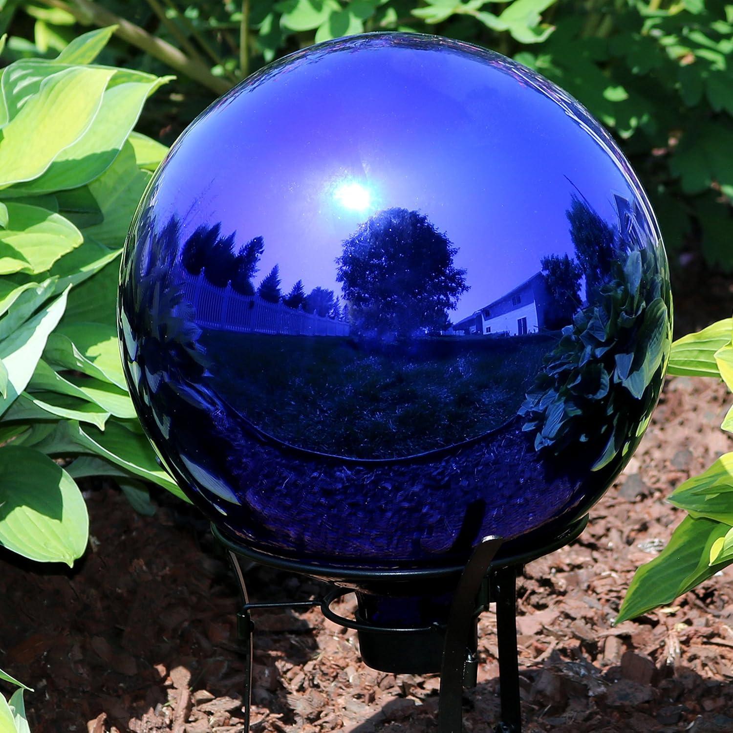 image:imageSunnydaze 10Inch Glass Gazing Ball for Garden Enthusiasts Outdoor Gazing Globe for Outside Yard Decor Aqua Stainless Steel FinishBlue