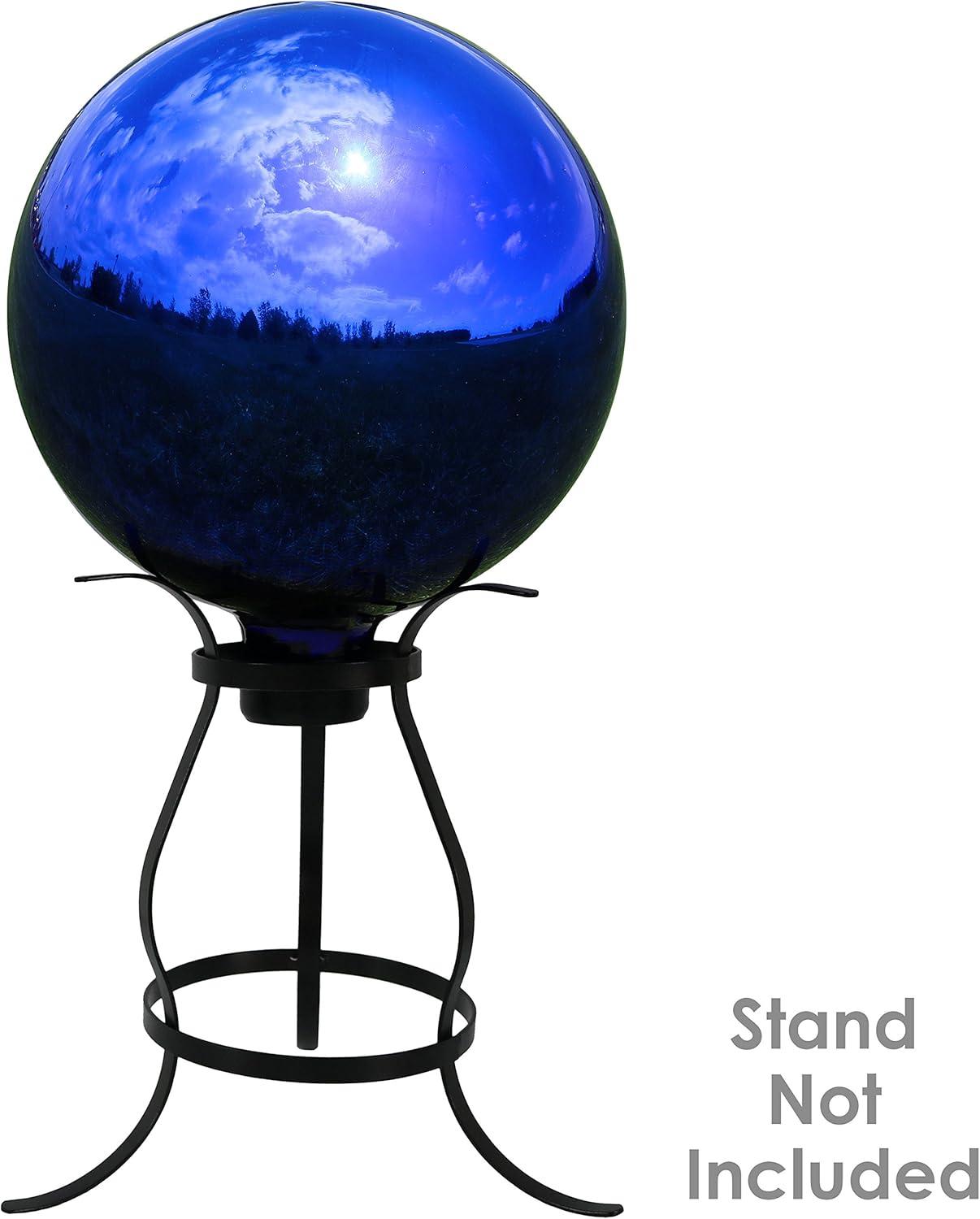 image:imageSunnydaze 10Inch Glass Gazing Ball for Garden Enthusiasts Outdoor Gazing Globe for Outside Yard Decor Aqua Stainless Steel FinishBlue