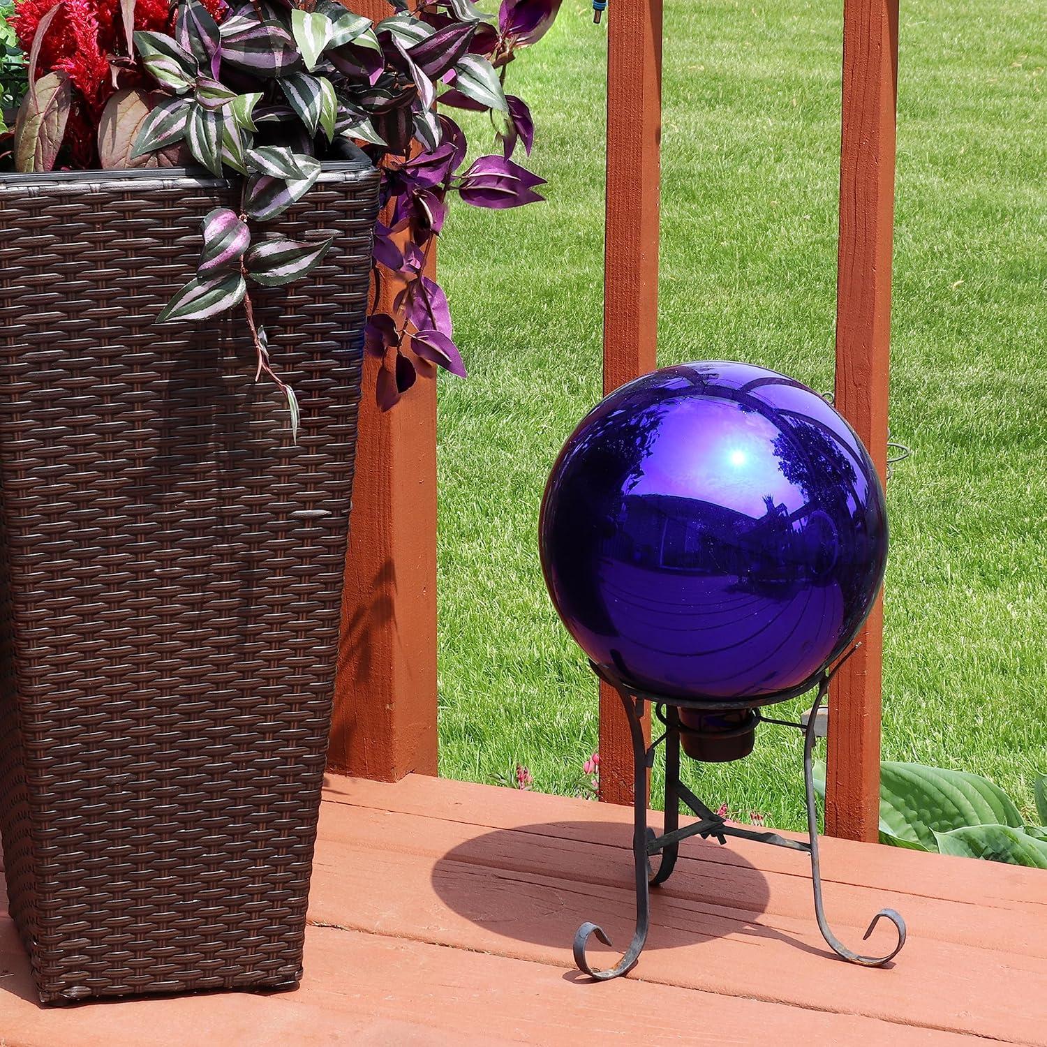image:imageSunnydaze 10Inch Glass Gazing Ball for Garden Enthusiasts Outdoor Gazing Globe for Outside Yard Decor Aqua Stainless Steel FinishBlue