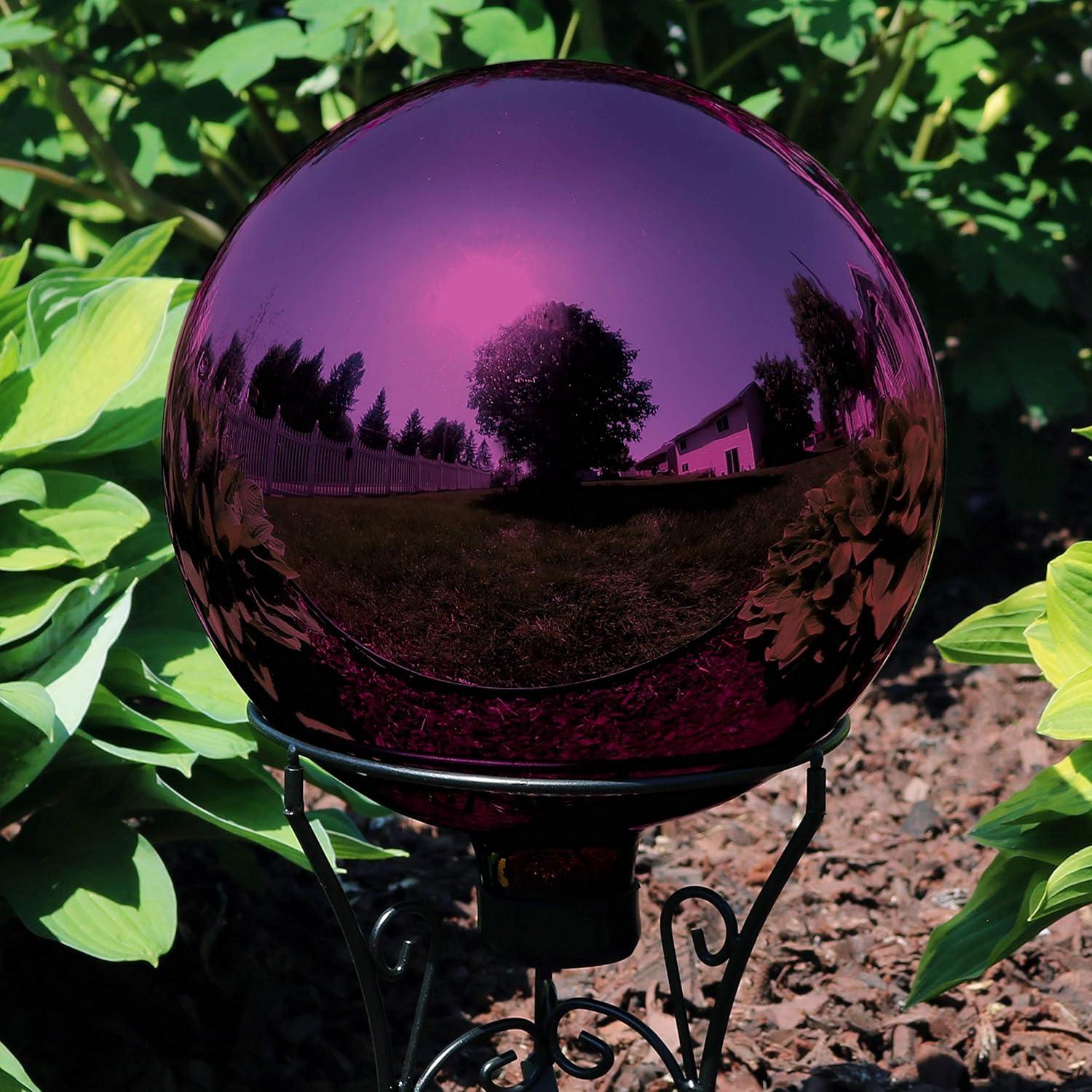 image:imageSunnydaze 10Inch Glass Gazing Ball for Garden Enthusiasts Outdoor Gazing Globe for Outside Yard Decor Aqua Stainless Steel FinishMerlot