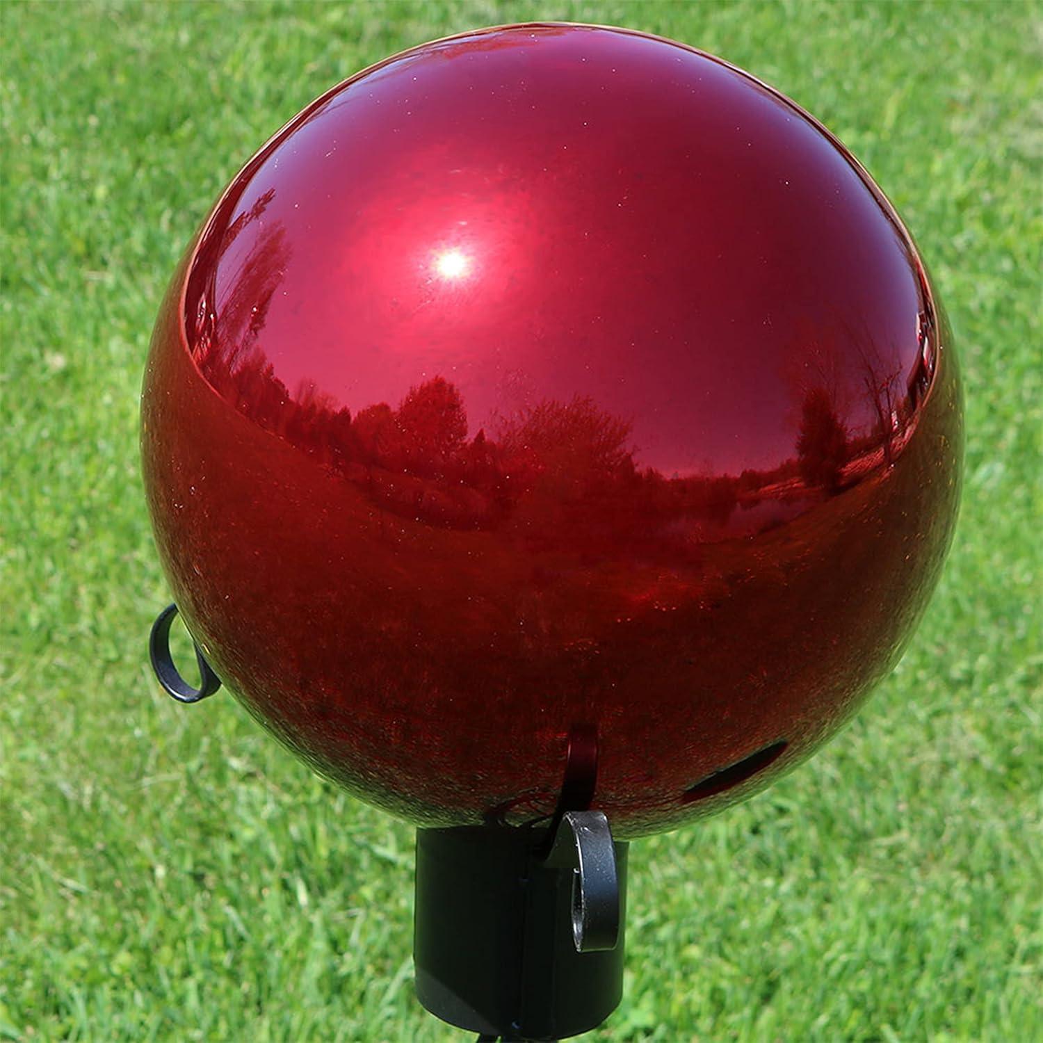 image:imageSunnydaze 10Inch Glass Gazing Ball for Garden Enthusiasts Outdoor Gazing Globe for Outside Yard Decor Aqua Stainless Steel FinishRed