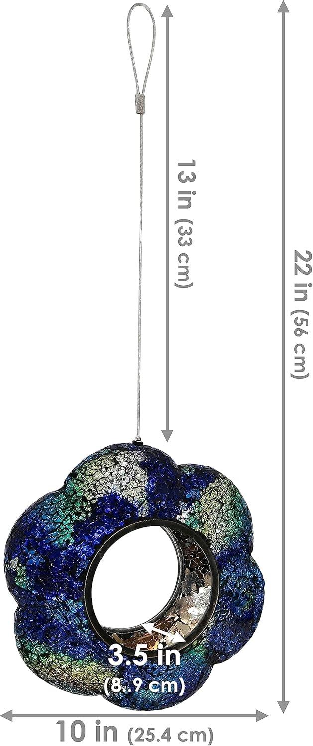 image:imageSunnydaze 10Inch Glass Mosaic Hanging Bird Feeder for Outdoors FlyThrough Glass Bird Feeder for Cardinals Jays Finches and More Indigo Flower Mosaic Set of 6