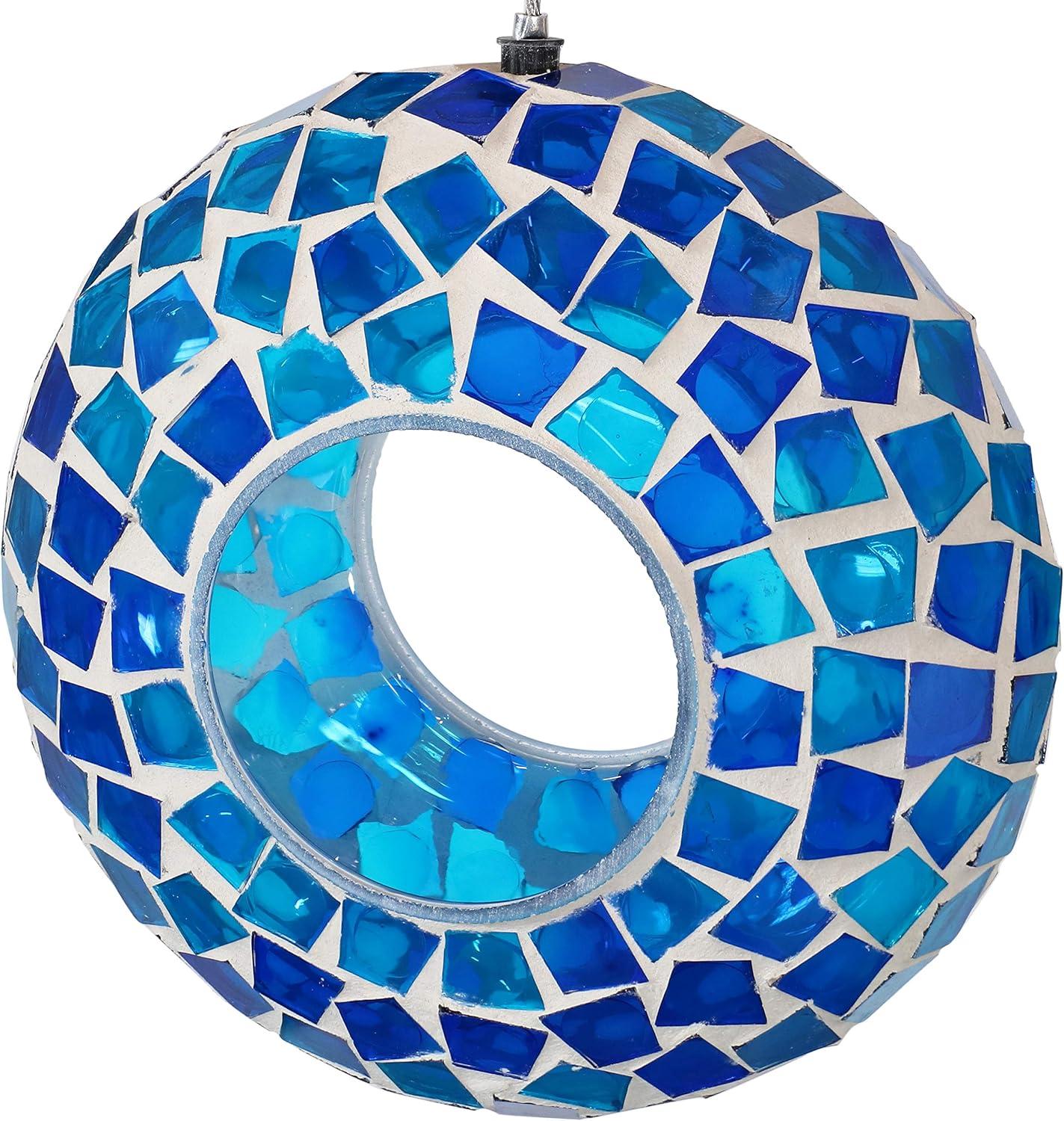 image:imageSunnydaze 10Inch Glass Mosaic Hanging Bird Feeder for Outdoors FlyThrough Glass Bird Feeder for Cardinals Jays Finches and More Pearl Pink FlowerBlue Mosaic