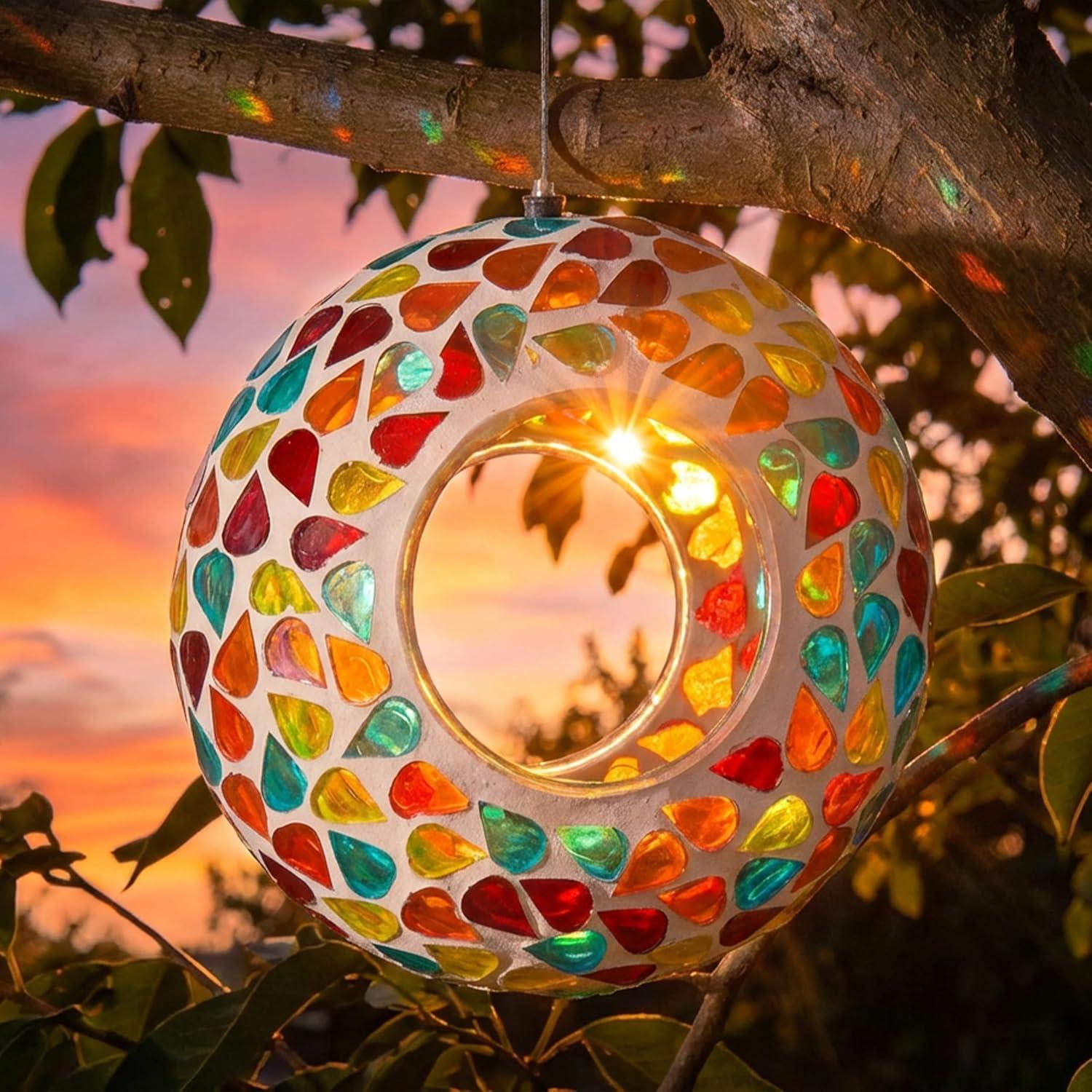 image:imageSunnydaze 10Inch Glass Mosaic Hanging Bird Feeder for Outdoors FlyThrough Glass Bird Feeder for Cardinals Jays Finches and More Pearl Pink FlowerConfetti Mosaic