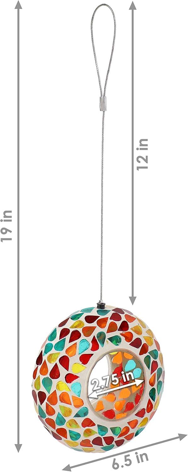 image:imageSunnydaze 10Inch Glass Mosaic Hanging Bird Feeder for Outdoors FlyThrough Glass Bird Feeder for Cardinals Jays Finches and More Pearl Pink FlowerConfetti Mosaic