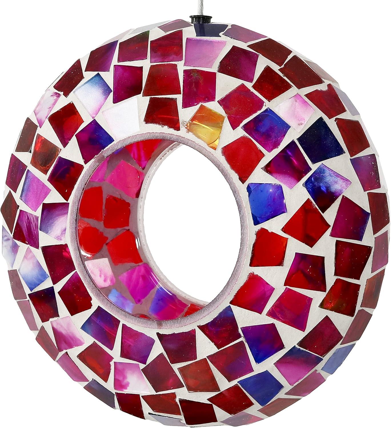 image:imageSunnydaze 10Inch Glass Mosaic Hanging Bird Feeder for Outdoors FlyThrough Glass Bird Feeder for Cardinals Jays Finches and More Pearl Pink FlowerCrimson Mosaic