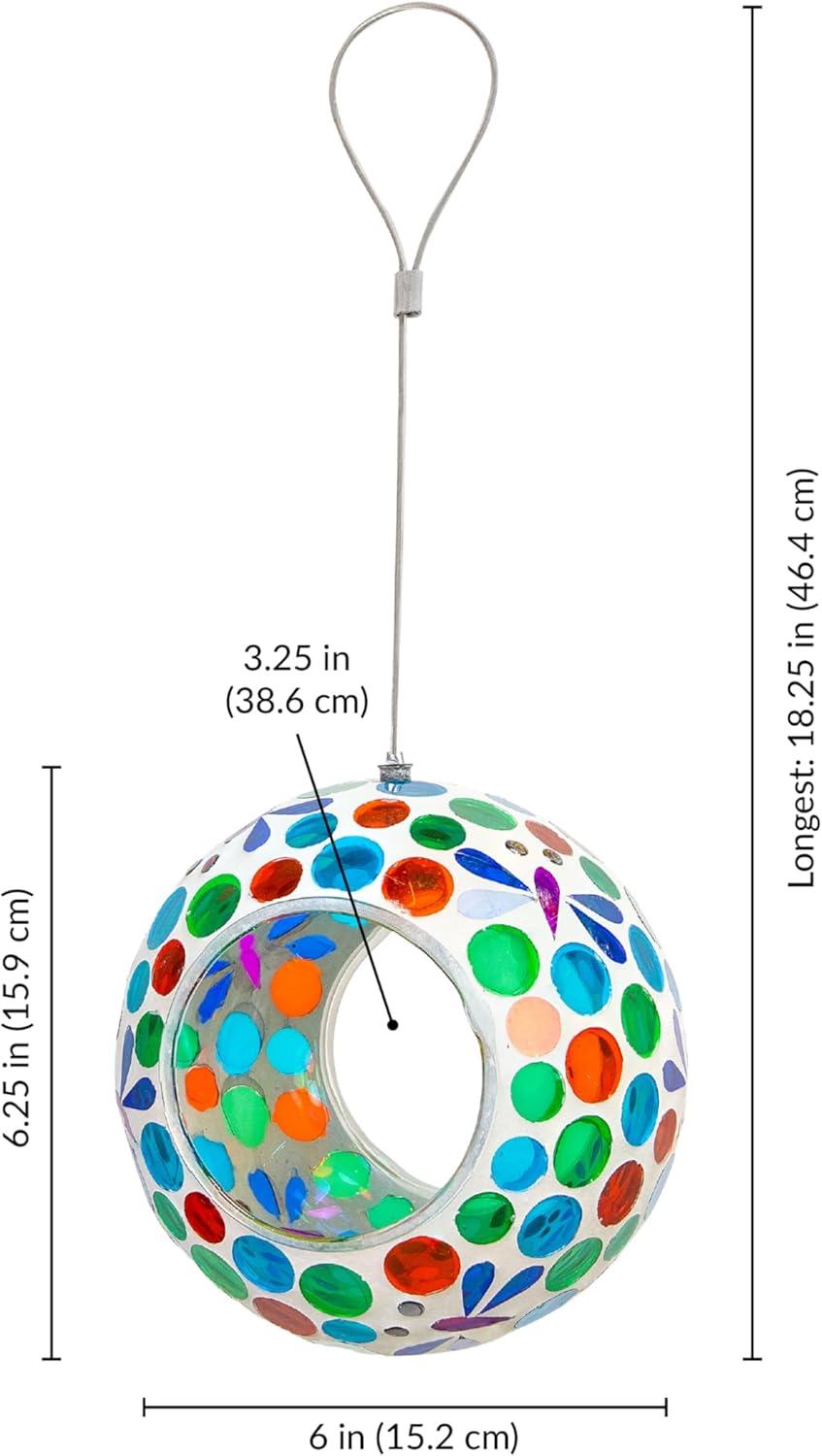 image:imageSunnydaze 10Inch Glass Mosaic Hanging Bird Feeder for Outdoors FlyThrough Glass Bird Feeder for Cardinals Jays Finches and More Pearl Pink FlowerDragonfly Dreams