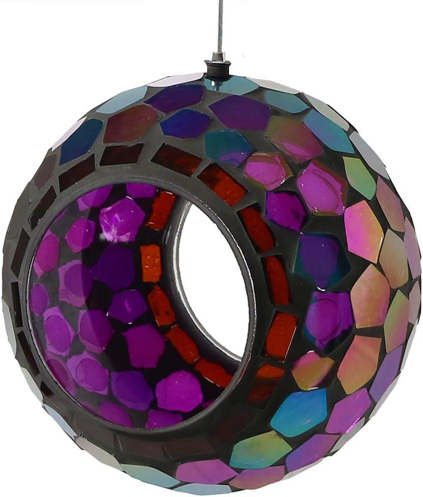 image:imageSunnydaze 10Inch Glass Mosaic Hanging Bird Feeder for Outdoors FlyThrough Glass Bird Feeder for Cardinals Jays Finches and More Pearl Pink FlowerIridescent Purple Mosaic