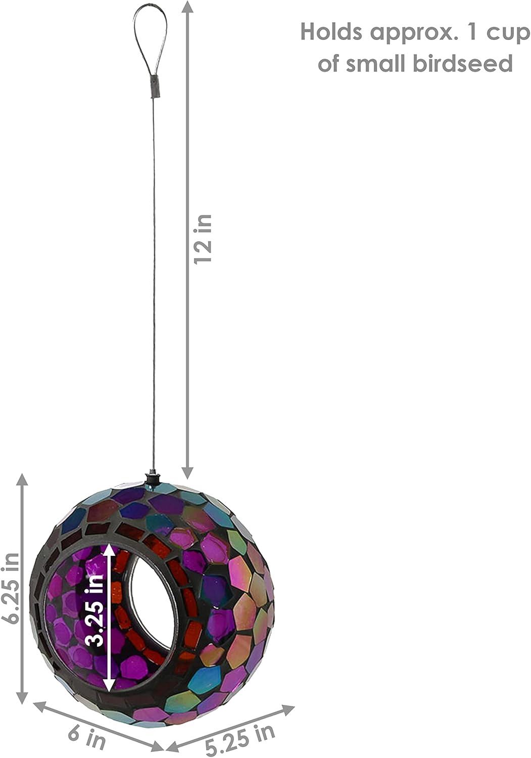 image:imageSunnydaze 10Inch Glass Mosaic Hanging Bird Feeder for Outdoors FlyThrough Glass Bird Feeder for Cardinals Jays Finches and More Pearl Pink FlowerIridescent Purple Mosaic