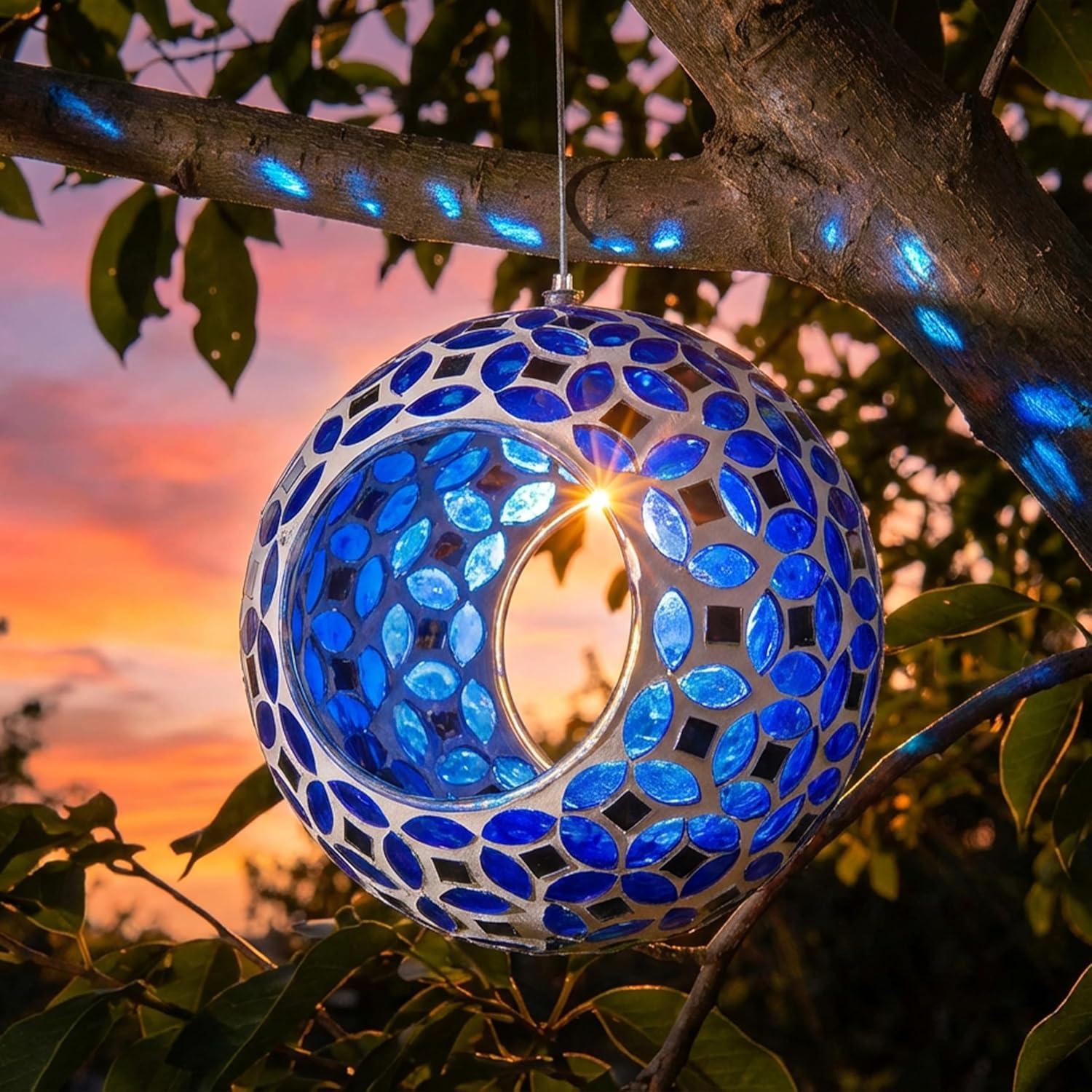 image:imageSunnydaze 10Inch Glass Mosaic Hanging Bird Feeder for Outdoors FlyThrough Glass Bird Feeder for Cardinals Jays Finches and More Pearl Pink FlowerLavender Mosaic