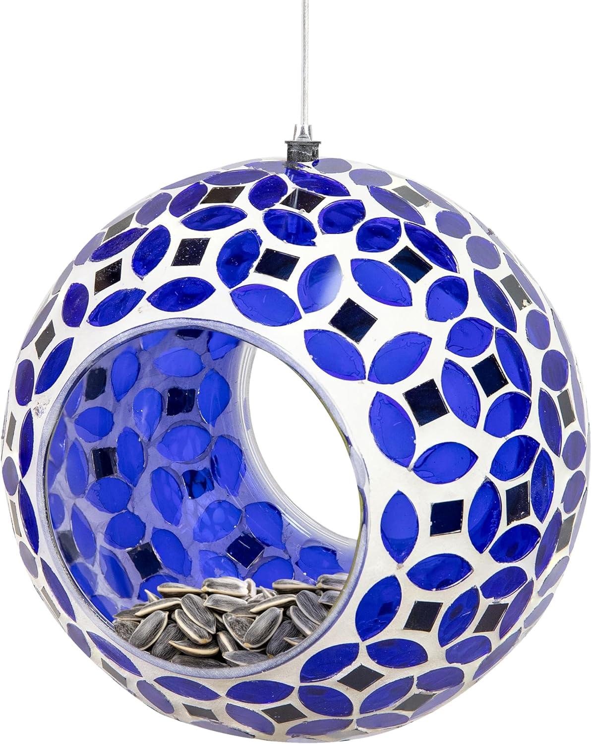image:imageSunnydaze 10Inch Glass Mosaic Hanging Bird Feeder for Outdoors FlyThrough Glass Bird Feeder for Cardinals Jays Finches and More Pearl Pink FlowerLavender Mosaic