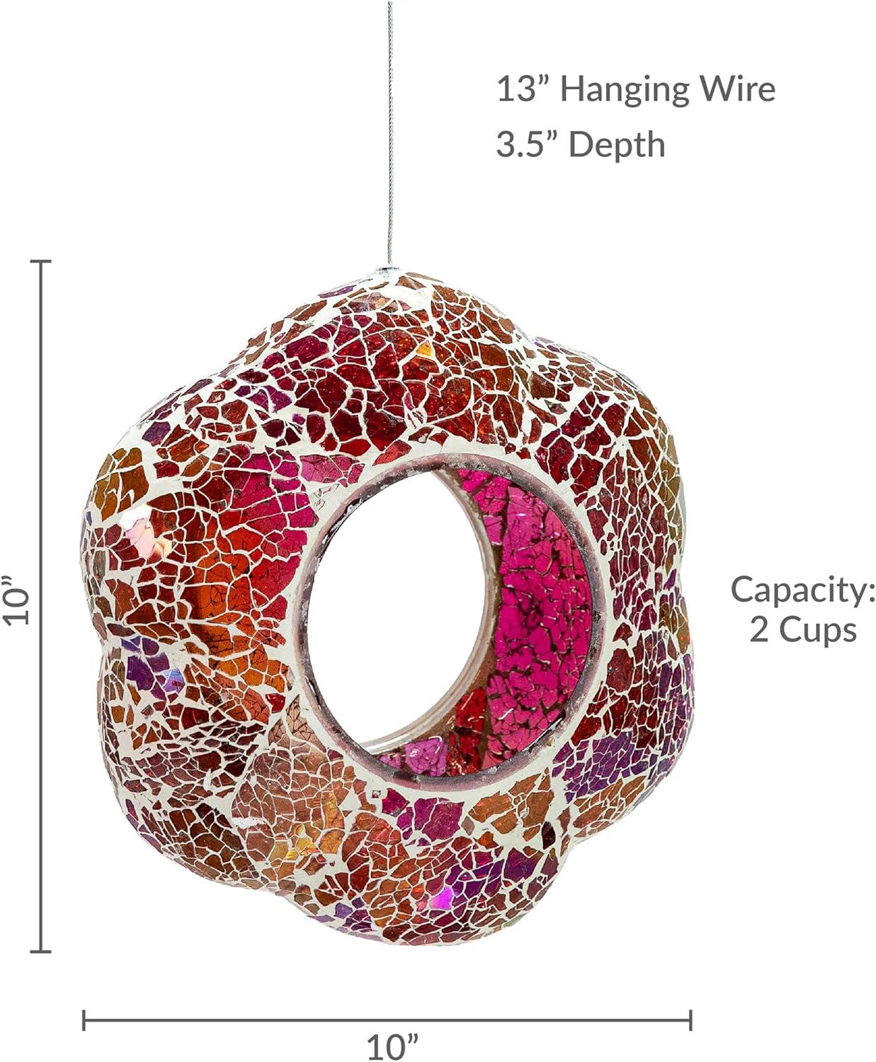 image:imageSunnydaze 10Inch Glass Mosaic Hanging Bird Feeder for Outdoors FlyThrough Glass Bird Feeder for Cardinals Jays Finches and More Pearl Pink FlowerPearl Pink Flower