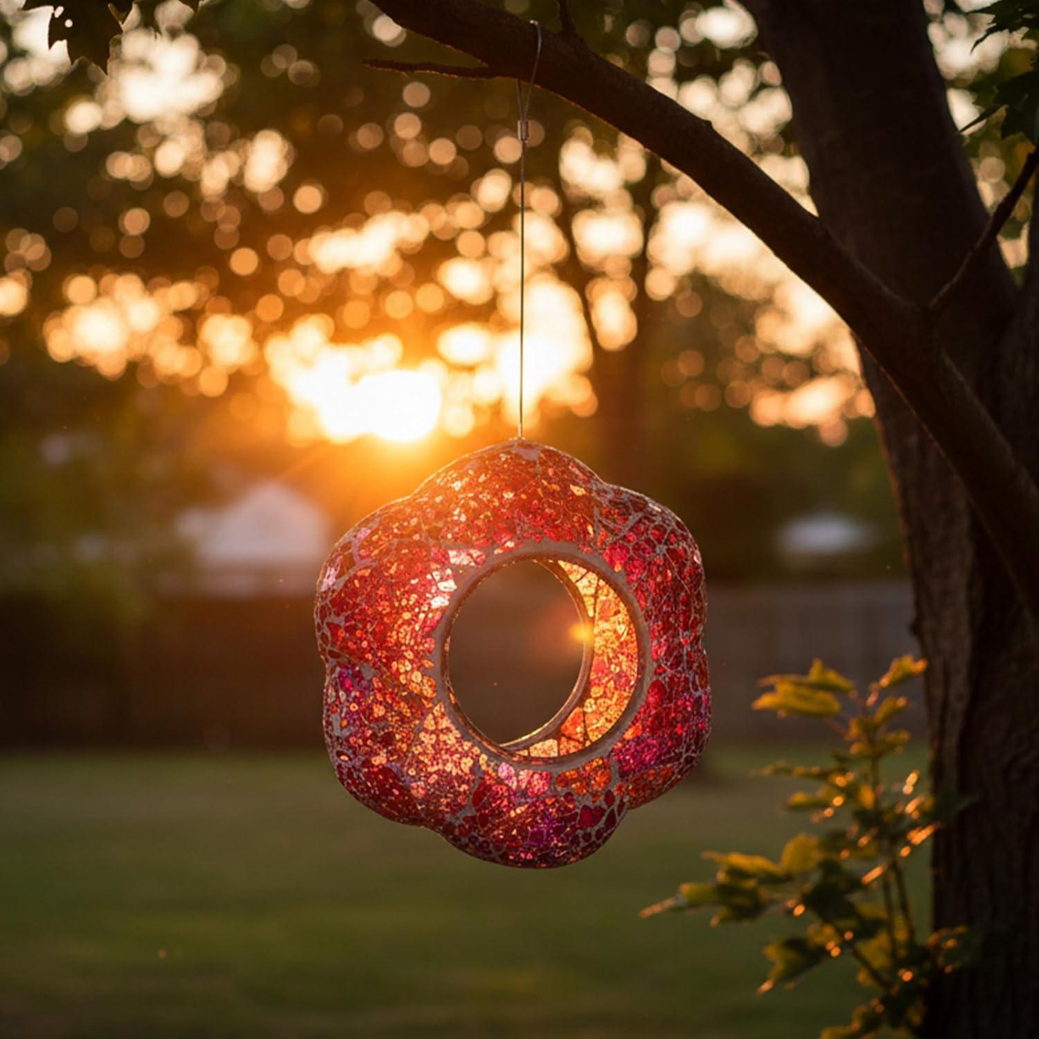 image:imageSunnydaze 10Inch Glass Mosaic Hanging Bird Feeder for Outdoors FlyThrough Glass Bird Feeder for Cardinals Jays Finches and More Pearl Pink FlowerPearl Pink Flower