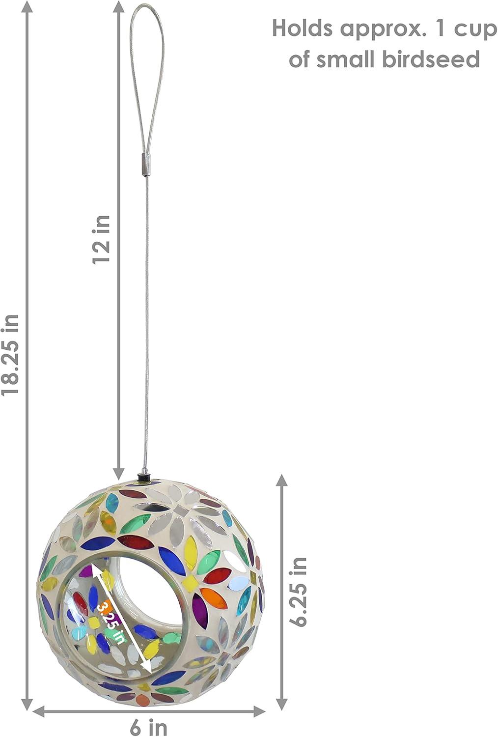 image:imageSunnydaze 10Inch Glass Mosaic Hanging Bird Feeder for Outdoors FlyThrough Glass Bird Feeder for Cardinals Jays Finches and More Pearl Pink FlowerRainbow Daisies Mosaic