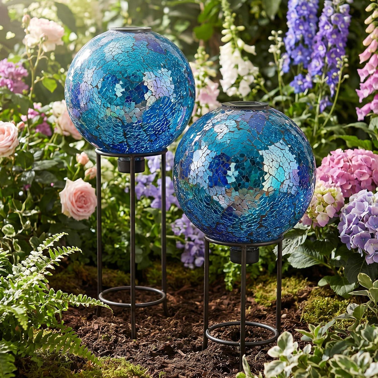 image:imageSunnydaze 10Inch Solar Gazing Ball for Garden Outdoor Glass Gazing Garden Globe for Outside Decoration Pearl PinkDeep Ocean Swirl