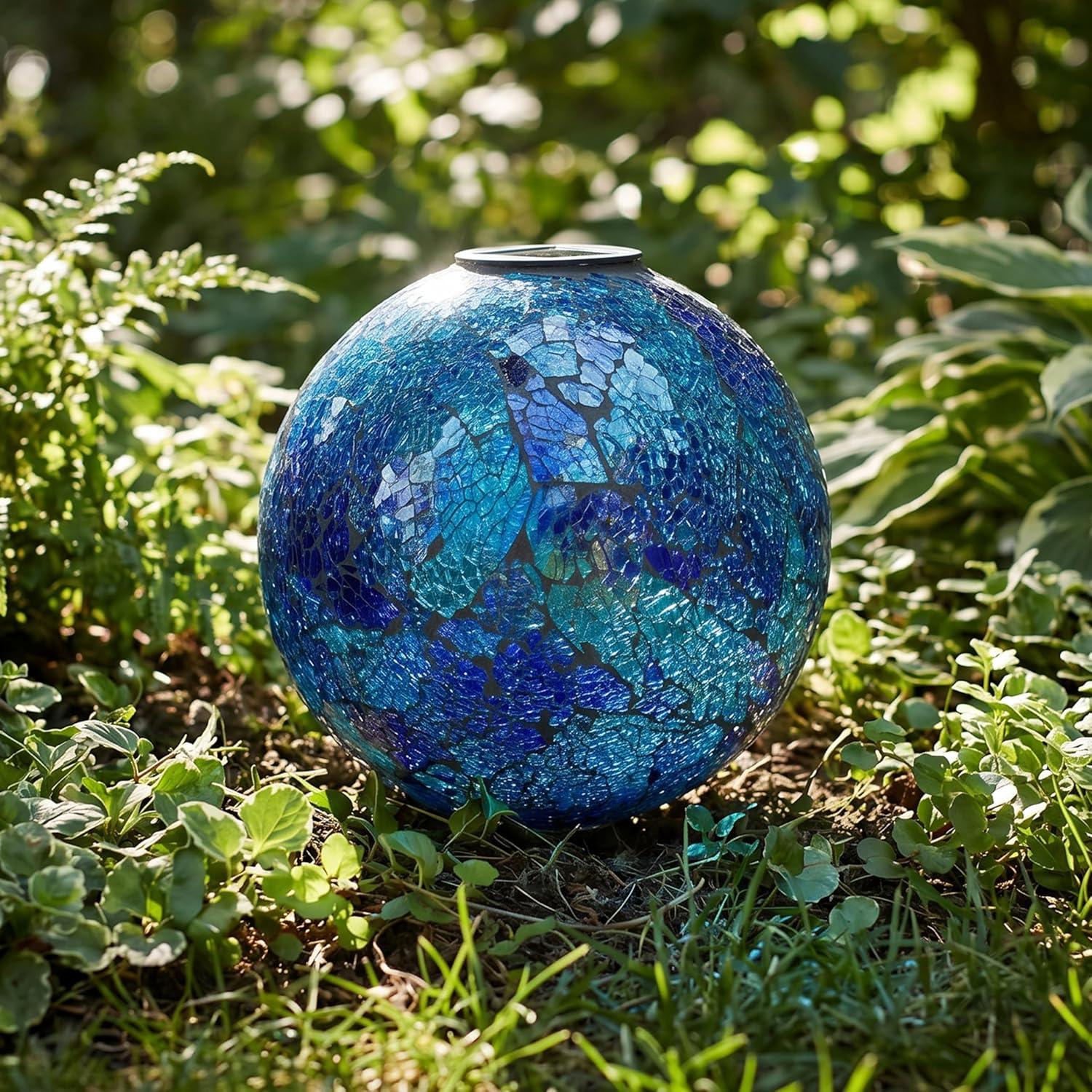 image:imageSunnydaze 10Inch Solar Gazing Ball for Garden Outdoor Glass Gazing Garden Globe for Outside Decoration Pearl PinkDeep Ocean Swirl